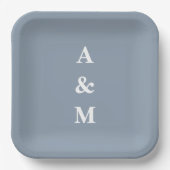 Assiettes En Carton Dusty Blue White Monograms Mariage initial élégant (Recto)