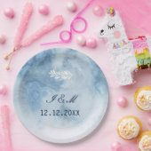 Assiettes En Carton Dusty Blue Winter Script Calligraphie White Branch (Fête)