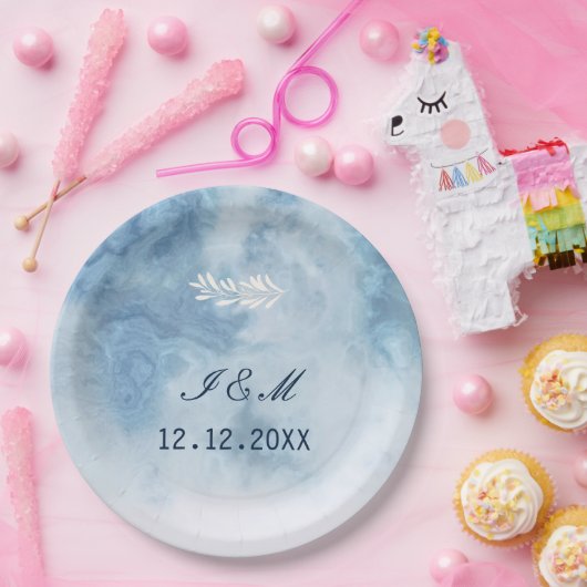 Assiettes En Carton Dusty Blue Winter Script Calligraphie White Branch (Fête)