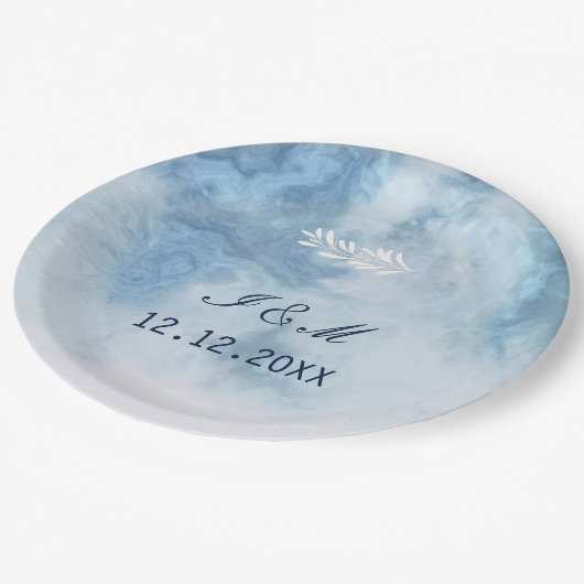 Assiettes En Carton Dusty Blue Winter Script Calligraphie White Branch (Angle)