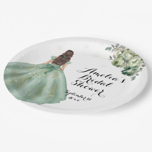 Assiettes En Carton Dusty Green Parties scintillant robe Fête des mari (Angle)