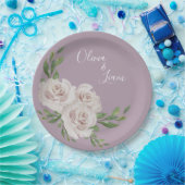 Assiettes En Carton Dusty Lavender Floral Élégant Mariage Script (Fête)