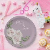 Assiettes En Carton Dusty Lavender Floral Élégant Mariage Script (Fête)