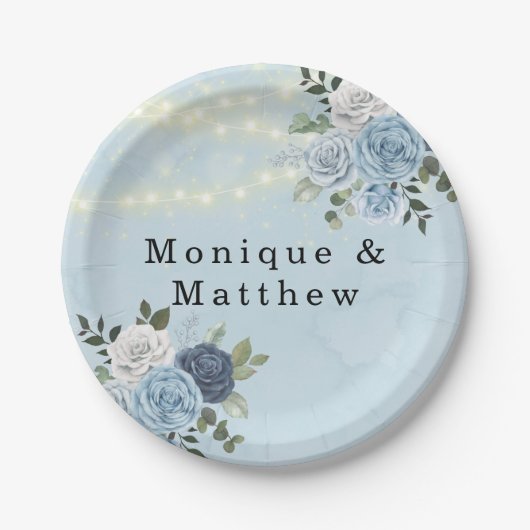 Assiettes En Carton Dusty Navy Blue Peony Mariage (Devant)
