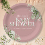 Assiettes En Carton Dusty Rose Élégant Baby shower fille verte<br><div class="desc">Une élégante plaque en papier baby shower avec typographie chic et joli feuillage botanique sur un arrière - plan rose rose poussiéreux. Conçu par Thisisnotme©</div>