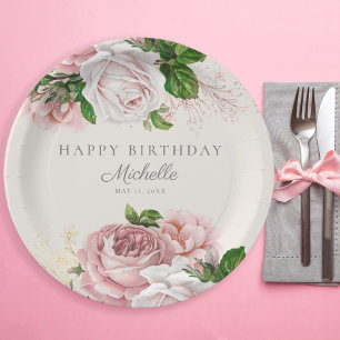 Assiettes En Carton Dusty Rose Floral Vintage femme's Birthday