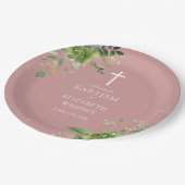 Assiettes En Carton Dusty Rose Rose verdure Baptême Christening (Angle)