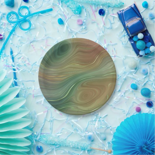 Assiettes En Carton Earthy Emerald Strata | Agate d'encre verte et dor (Fête)