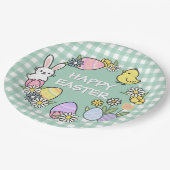 Assiettes En Carton Easter Brunch & Egg Hunt Green Gingham (Angle)
