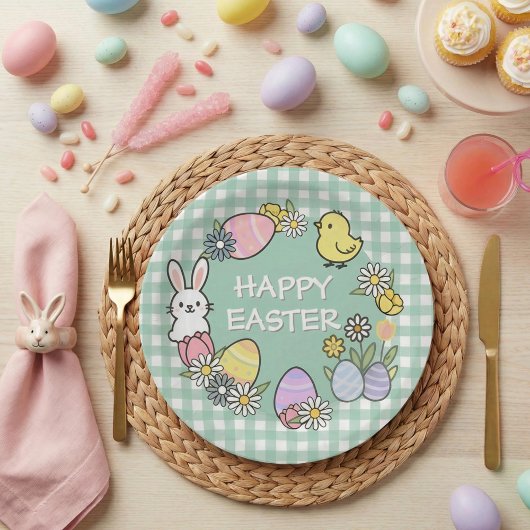 Assiettes En Carton Easter Brunch & Egg Hunt Green Gingham