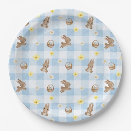 Assiettes En Carton Easter Bunny Blue Gingham (Devant)
