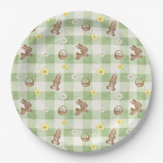 Assiettes En Carton Easter Bunny Green Gingham (Devant)