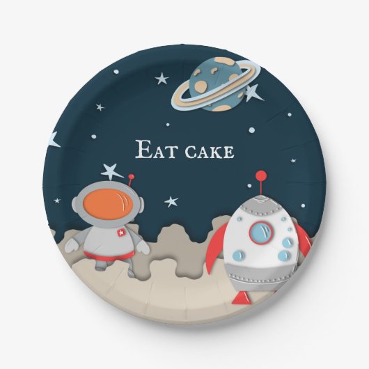 Assiettes En Carton Eat Cake Astronaut et Rocket Ship Space (Devant)