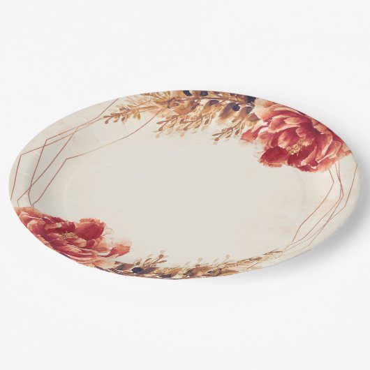 Assiettes En Carton Eau de Mariage Florale Automnale Aquarelle (Angle)