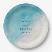 Assiettes En Carton Eau Océan Blue Beach Mariage (Devant)