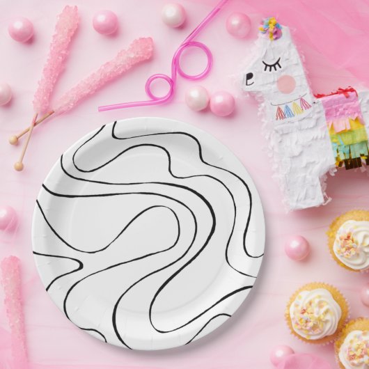 Assiettes En Carton Ebb et flux 2 - Noir et blanc (Fête)