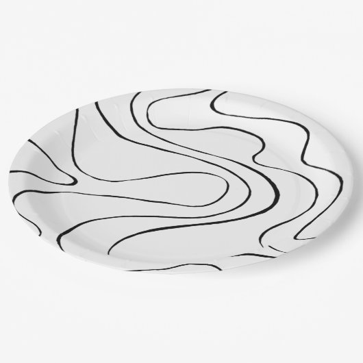 Assiettes En Carton Ebb et flux 2 - Noir et blanc (Angle)