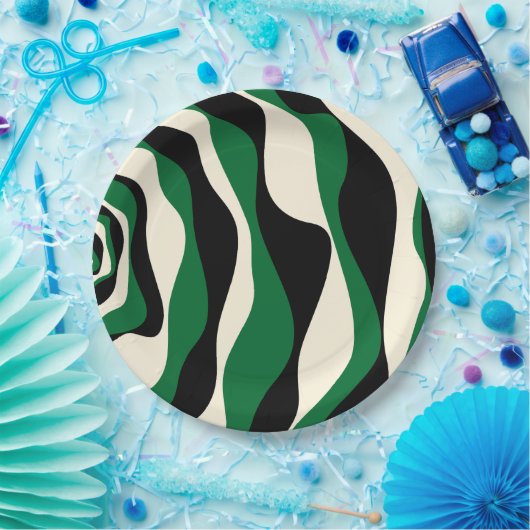 Assiettes En Carton Ebb et flux 4 en vert, crème et noir (Fête)