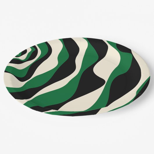 Assiettes En Carton Ebb et flux 4 en vert, crème et noir (Angle)