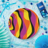 Assiettes En Carton Ebb et flux 4 - Noir, rose, orange et jaune (Fête)