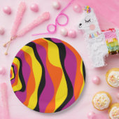 Assiettes En Carton Ebb et flux 4 - Noir, rose, orange et jaune (Fête)