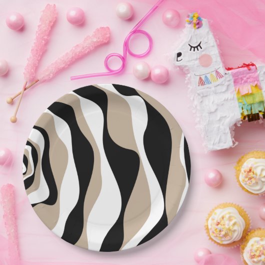 Assiettes En Carton Ebb et flux 4 - Taupe, noir et blanc (Fête)