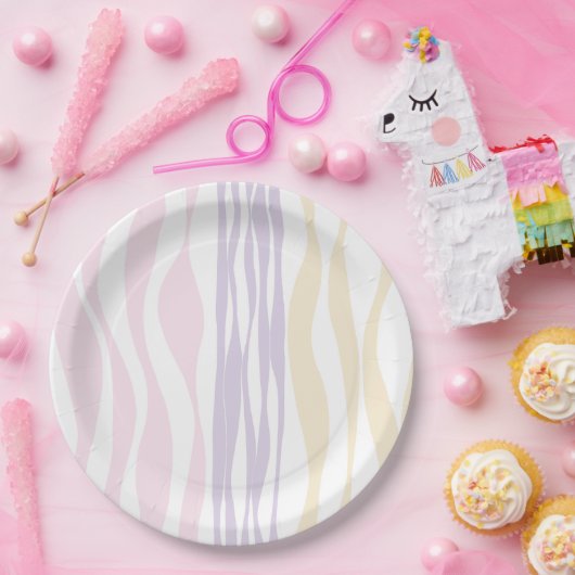Assiettes En Carton Ebb et flux - rose pastel, jaune et violet (Fête)