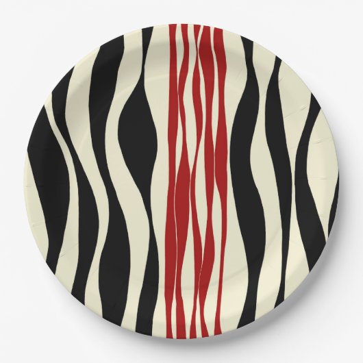 Assiettes En Carton Ebb et flux - Rouge et crème (Devant)