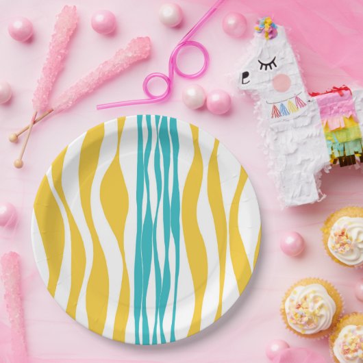 Assiettes En Carton Ebb et flux - Turquoise & Jaune (Fête)