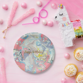 Assiettes En Carton ​Ebru Pastel Abstract — Whimsical Paper Plates