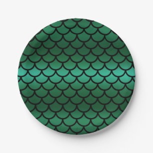 Assiettes En Carton Écaille de sirène Green & Black Poisson Fantastiqu