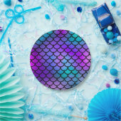 Assiettes En Carton Écailles de sirène bleu violet rose sarcelle Poiss (Fête)