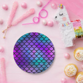 Assiettes En Carton Écailles de sirène bleu violet rose sarcelle Poiss (Fête)