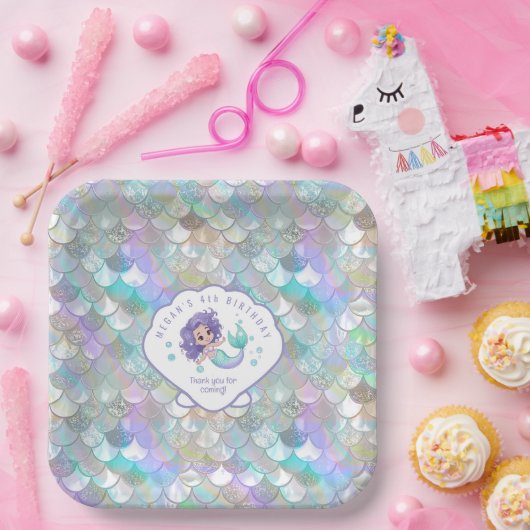 Assiettes En Carton Écailles de sirène Iridescente Coque V1 ID1144 (Fête)