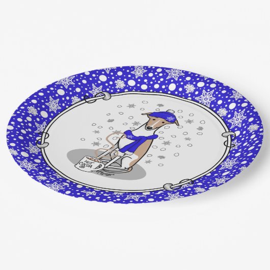 Assiettes En Carton Écharpe à neige bleu hiver - Faune et blanc (Angle)