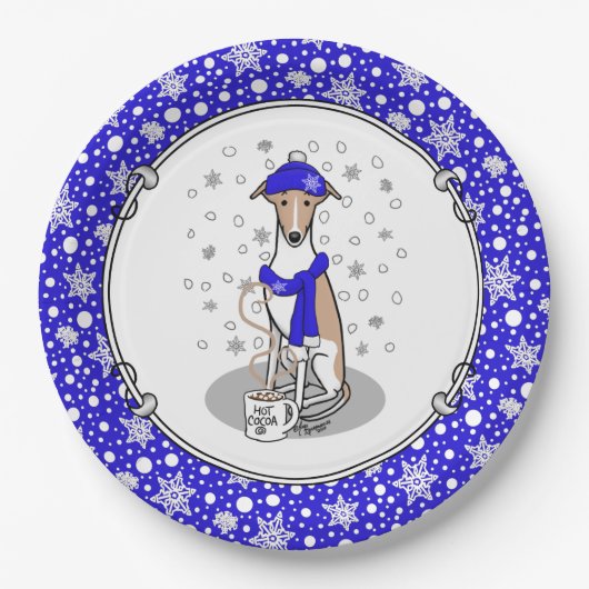 Assiettes En Carton Écharpe à neige bleu hiver - Faune et blanc (Devant)