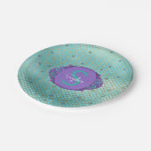 Assiettes En Carton Échelle de sirène turquoise et violette Monogramme (Angle)