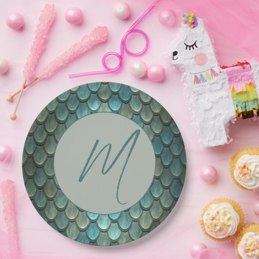 Assiettes En Carton Échelles bleues initiales personnalisées texturées (Fête)