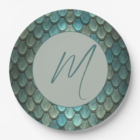 Assiettes En Carton Échelles bleues initiales personnalisées texturées (Devant)