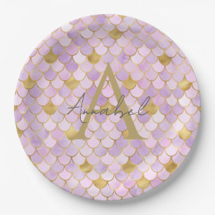 Assiettes En Carton Échelles de sirènes Lilac et or personnalisées