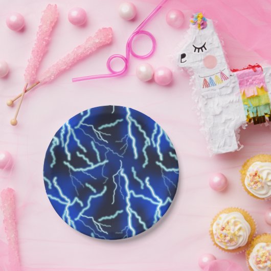 Assiettes En Carton Éclair Électricité Tonnerre Ciel nocturne (Fête)