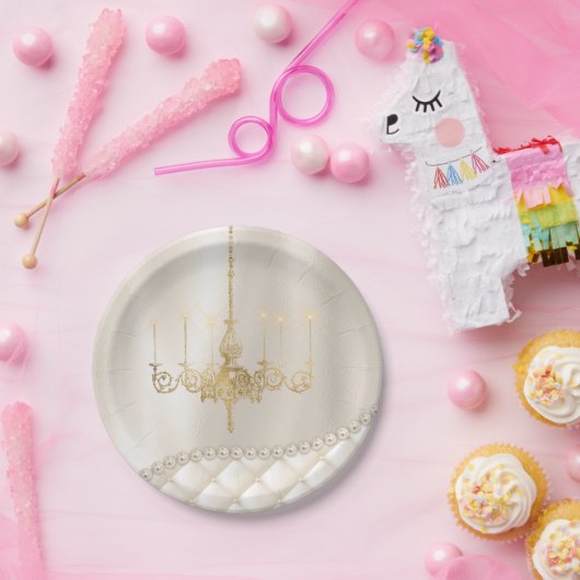 Assiettes En Carton Éclairage de lustre de mariage perles ivoires papi (Fête)