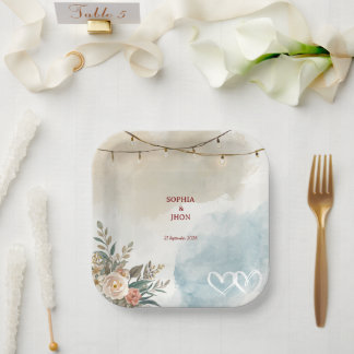 Assiettes En Carton Éclairage de Plage Thème Douce Élégant Minimaliste