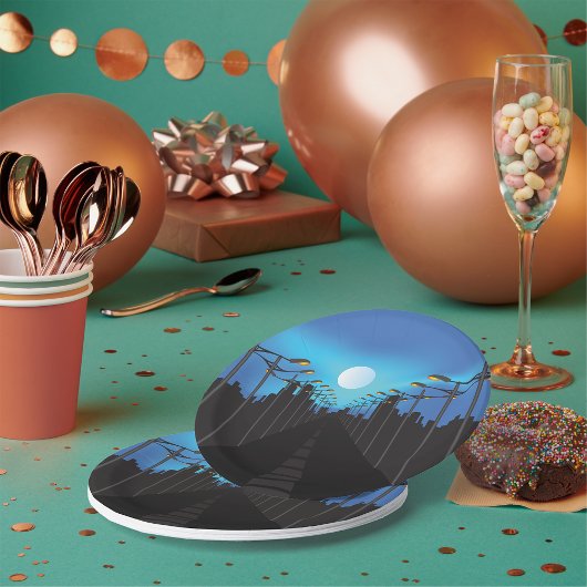 Assiettes En Carton Éclairage De Rue Et Lune