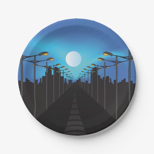 Assiettes En Carton Éclairage De Rue Et Lune (Devant)