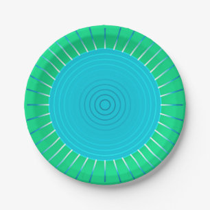 Assiettes En Carton Éclat de soleil géométrique moderne - Bleu et vert