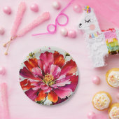 Assiettes En Carton éclat lumineux magenta aquarelle plaques de fleurs (Fête)