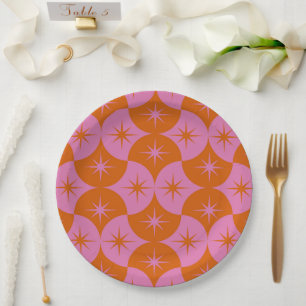 Assiettes En Carton Éclats de milieu de siècle sur coquille rose orang