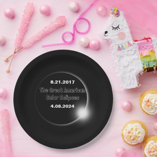 Assiettes En Carton Éclipse solaire double date 2024 et 2017 (Fête)