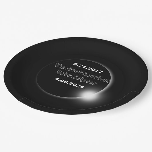 Assiettes En Carton Éclipse solaire double date 2024 et 2017 (Angle)